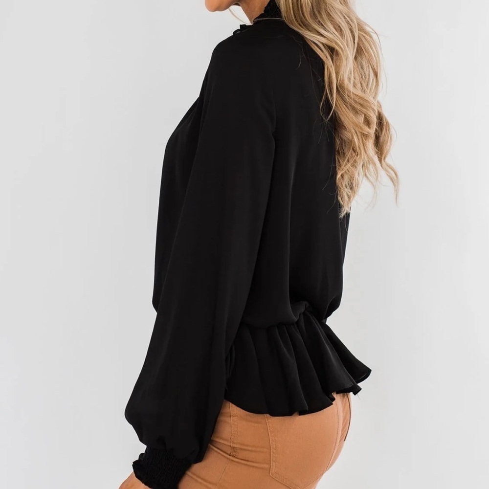 NWT Black Cinched Waist Blouse – Long‎ Sleeve Top L - Picture 7 of 11